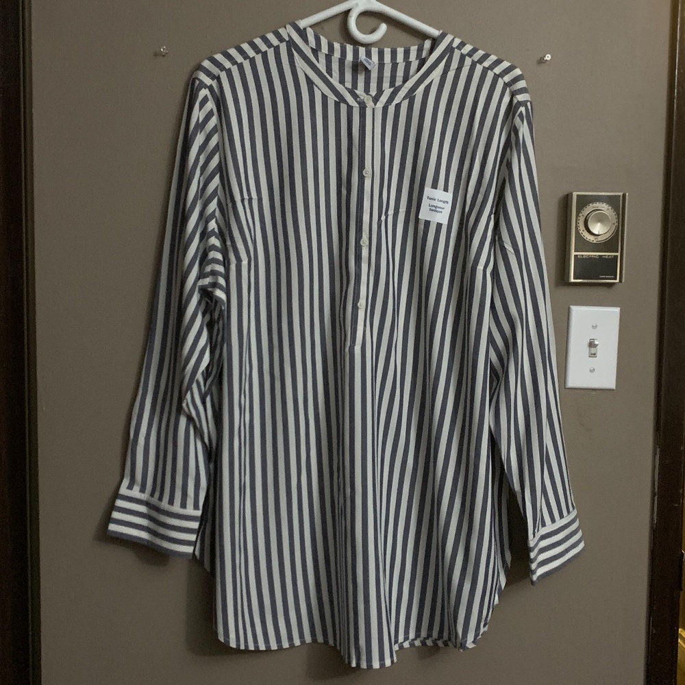 Button-Front Plus-Size Popover Stretch tunic shirt